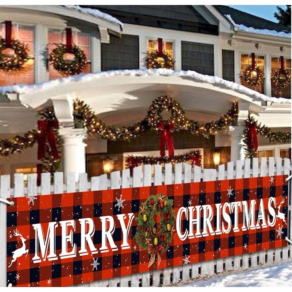 Large Merry Christmas Banner Outdoor Decorations Christmas Red Buffalo Plaid 6ft